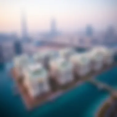 Dubai Skyline Featuring Pearl Houses Aerial view showcasing the Pearl Houses within Dubai's skyline
