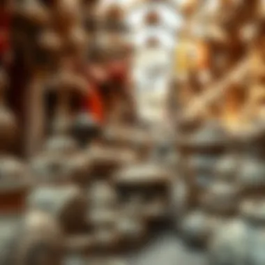 Intricate Pottery of UAE Souks Intricate pottery displayed elegantly in a bustling souk