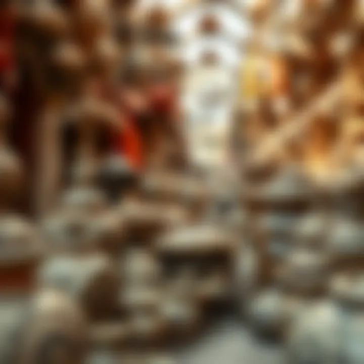 Intricate Pottery of UAE Souks Intricate pottery displayed elegantly in a bustling souk