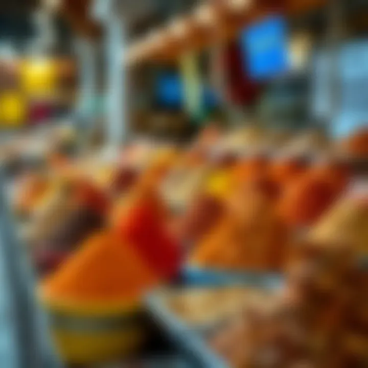 Spice Display in UAE Souks An array of spices presented in vibrant containers at a local market