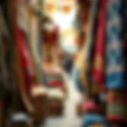 A vibrant market scene showcasing the colors and textures of traditional textiles
