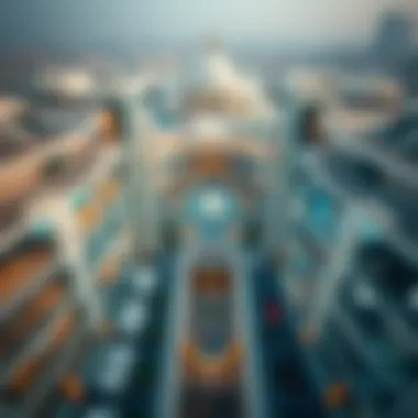 Aerial View of Grand Shopping Mall Aerial view of a grand shopping mall in the UAE showcasing its architectural marvel