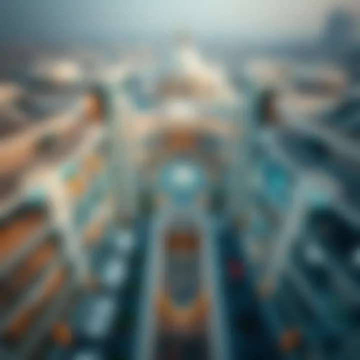 Aerial View of Grand Shopping Mall Aerial view of a grand shopping mall in the UAE showcasing its architectural marvel