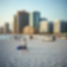 A panoramic view of the JBR beach bustling with activity.