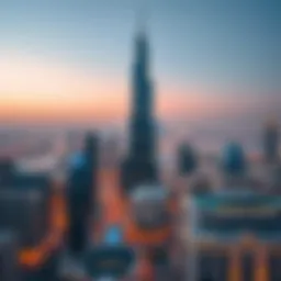 Aerial view of the Financial Tower showcasing its unique architectural design against the Dubai skyline