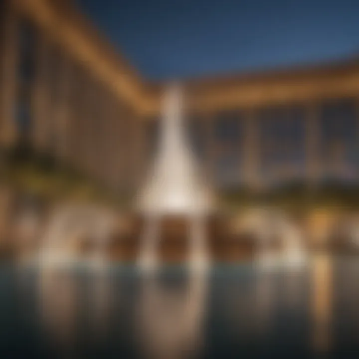 Nighttime illumination of the Fountain View, creating a captivating atmosphere.