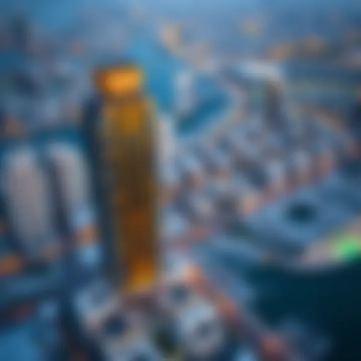 Goldcrest Executive Tower in the Heart of JLT Aerial view of Jumeirah Lake Towers illustrating the location of Goldcrest Executive Tower