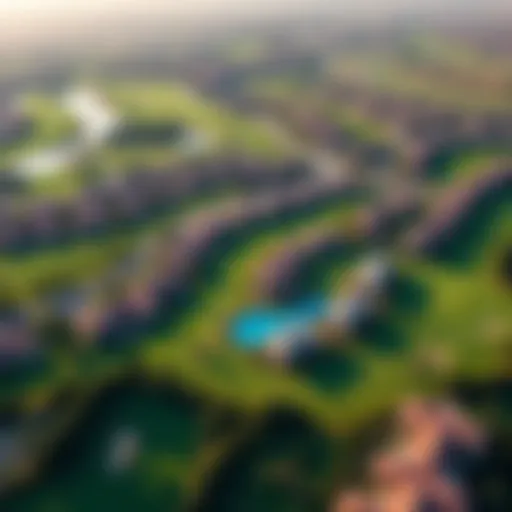 Aerial view of Golf Grand Dubai Hills showcasing lush greens and luxurious properties