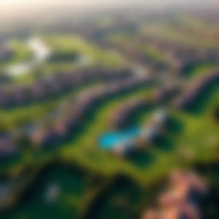 Aerial view of Golf Grand Dubai Hills showcasing lush greens and luxurious properties