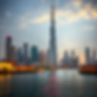 Dubai Skyline Highlighting the Creek Tower Dubai skyline with Dubai Creek Tower in focus