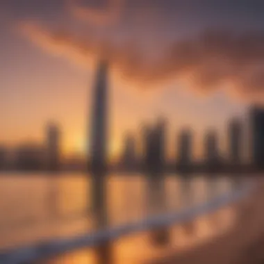 Stunning view of Jumeirah Beach Residence skyline at sunset