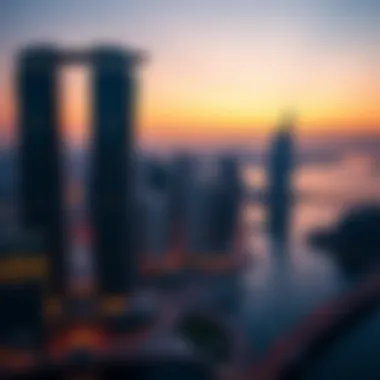 Stunning view of Marina Bay Towers against the Dubai skyline