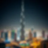 The Burj Khalifa towering over the Dubai skyline