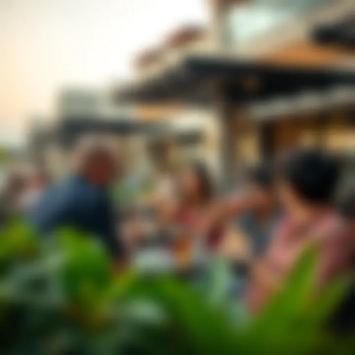 Patrons Enjoying Drinks Outdoors Outdoor terrace with patrons enjoying beverages