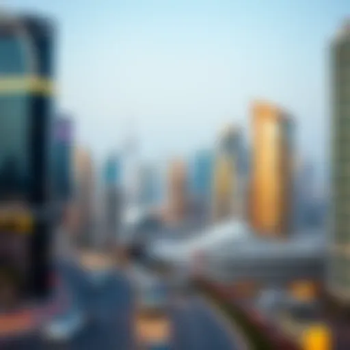 Dubai Business Districts Overview of Dubai skyline with a focus on business districts