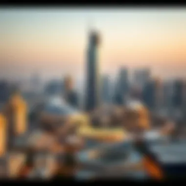 Stunning view of Latifa Tower against the Dubai skyline