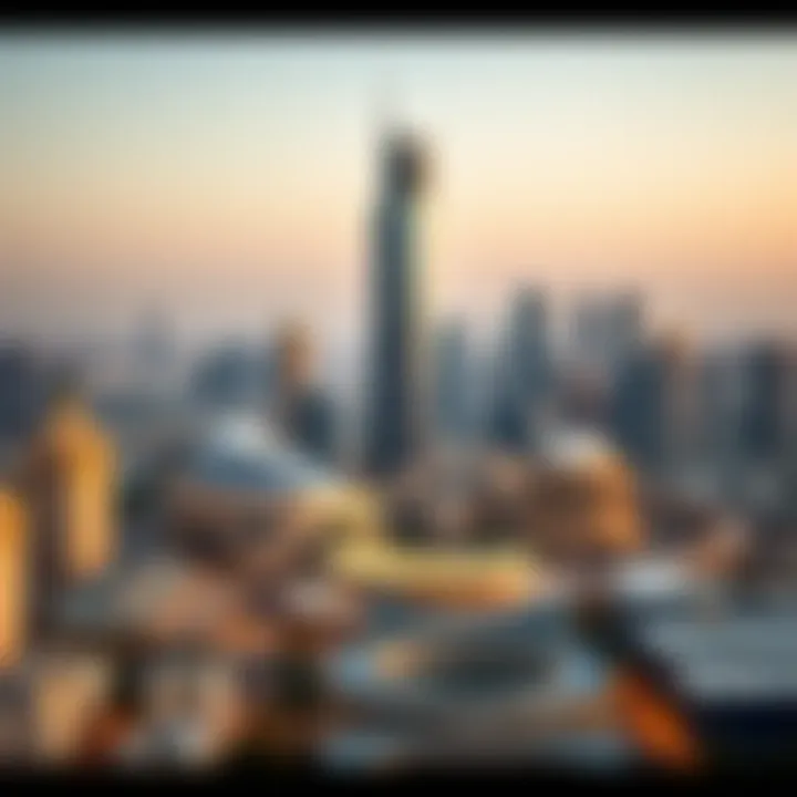 Stunning view of Latifa Tower against the Dubai skyline