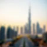 Illustration of Dubai skyline with real estate icons