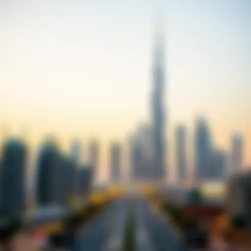 Illustration of Dubai skyline with real estate icons