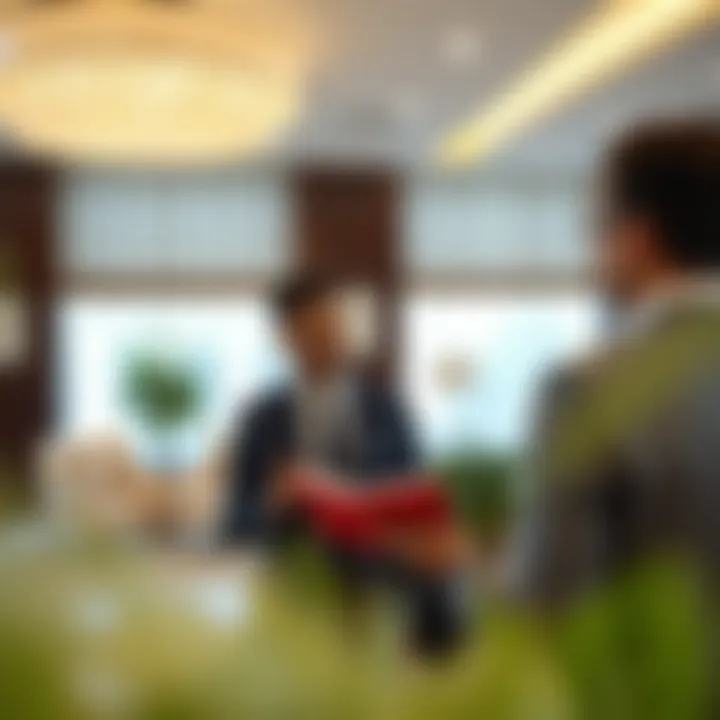 Expert Guidance from a Real Estate Broker A modern real estate broker assisting clients in a luxury office