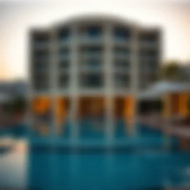Exquisite Amenities of Noora Tower Luxurious amenities within Noora Tower including the pool and lounge area