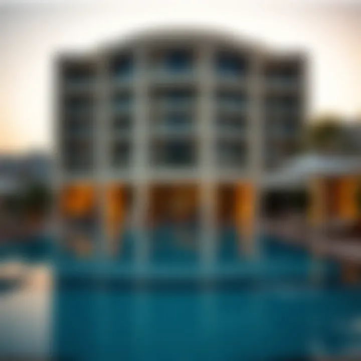 Exquisite Amenities of Noora Tower Luxurious amenities within Noora Tower including the pool and lounge area