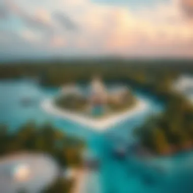 Aerial Perspective of Palm Island Aerial view of Palm Island showcasing its unique palm tree shape