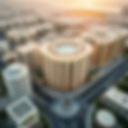 Aerial view of the Palm Strip Center showcasing its distinctive architecture