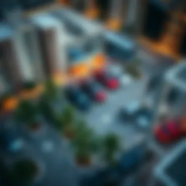 Aerial View of Parking Area in Real Estate District Aerial view of a popular parking area in a real estate district