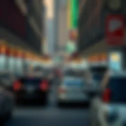 A busy Dubai street showcasing diverse parking facilities