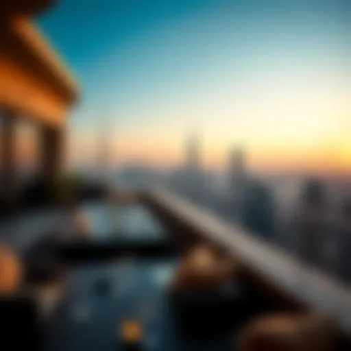 Luxurious penthouse terrace with a city skyline view