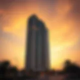 Stunning view of Rizwan Tower at sunset highlighting its architectural elegance