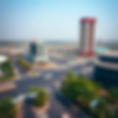 Surrounding infrastructure of Rizwan Tower including nearby facilities and roads