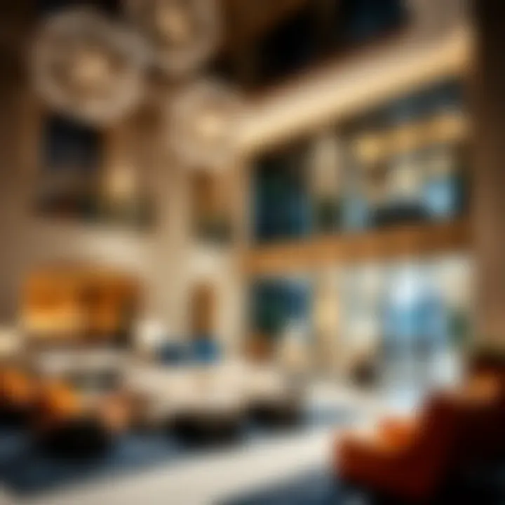 Elegant Lobby Experience at Rove Downtown Luxurious lobby showcasing contemporary decor and vibrant ambiance.