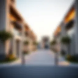 Architectural beauty of Shamsa Townhouses showcasing modern design