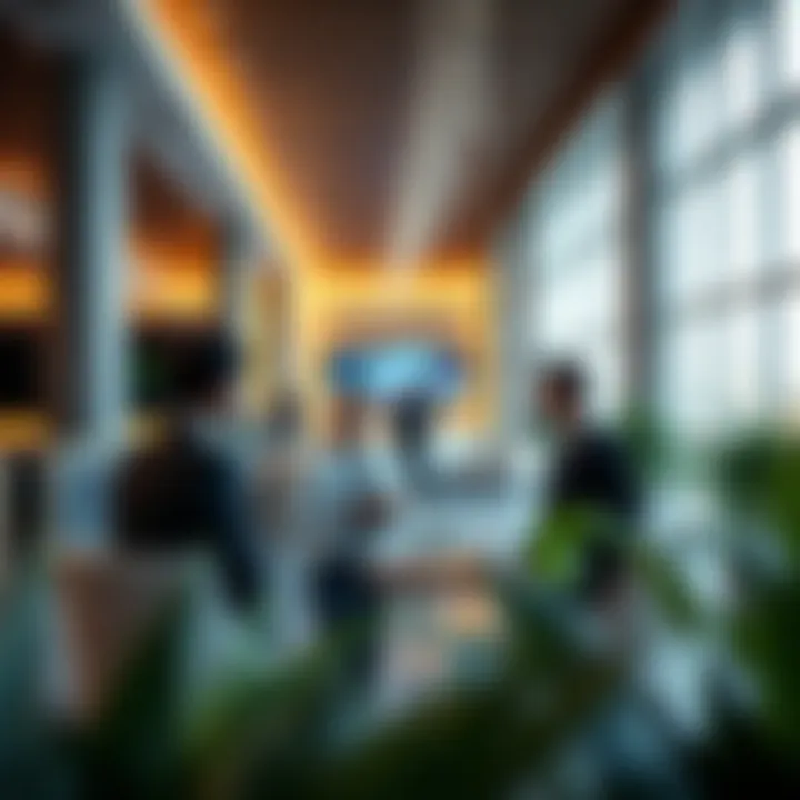 Investors discussing opportunities in a vibrant environment within Silicon Oasis.