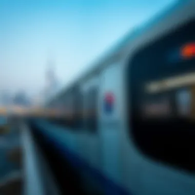 Dubai Metro Train and City Skyline Dubai Metro train in motion against the skyline