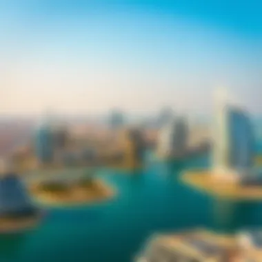 Panoramic skyline view of Dubai with Palm Jumeirah in the foreground