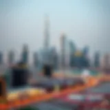 Skyline of Abu Dhabi featuring iconic skyscrapers and construction sites