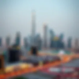 Skyline of Abu Dhabi featuring iconic skyscrapers and construction sites