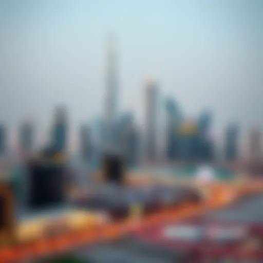 Skyline of Abu Dhabi featuring iconic skyscrapers and construction sites