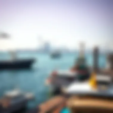Vibrant Maritime Activities at Dubai Maritime City Maritime activities and trade vessels in Dubai Maritime City