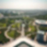Aerial Perspective of Urban Oasis Aerial view of X Park showcasing its lush landscapes and recreational areas